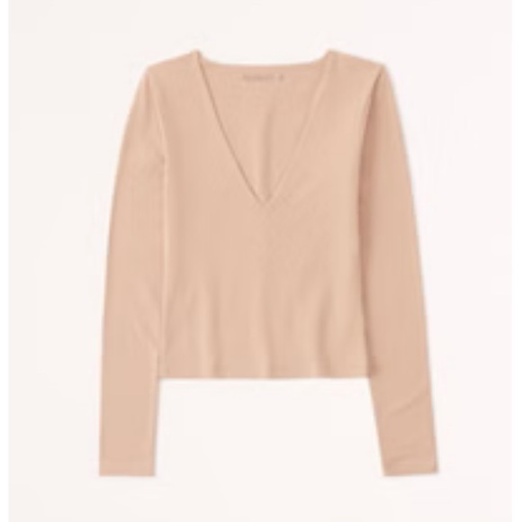 Abercrombie & Fitch Long-Sleeve Cotton Seamless Fabric V-Neck Crop Top - Picture 1 of 4